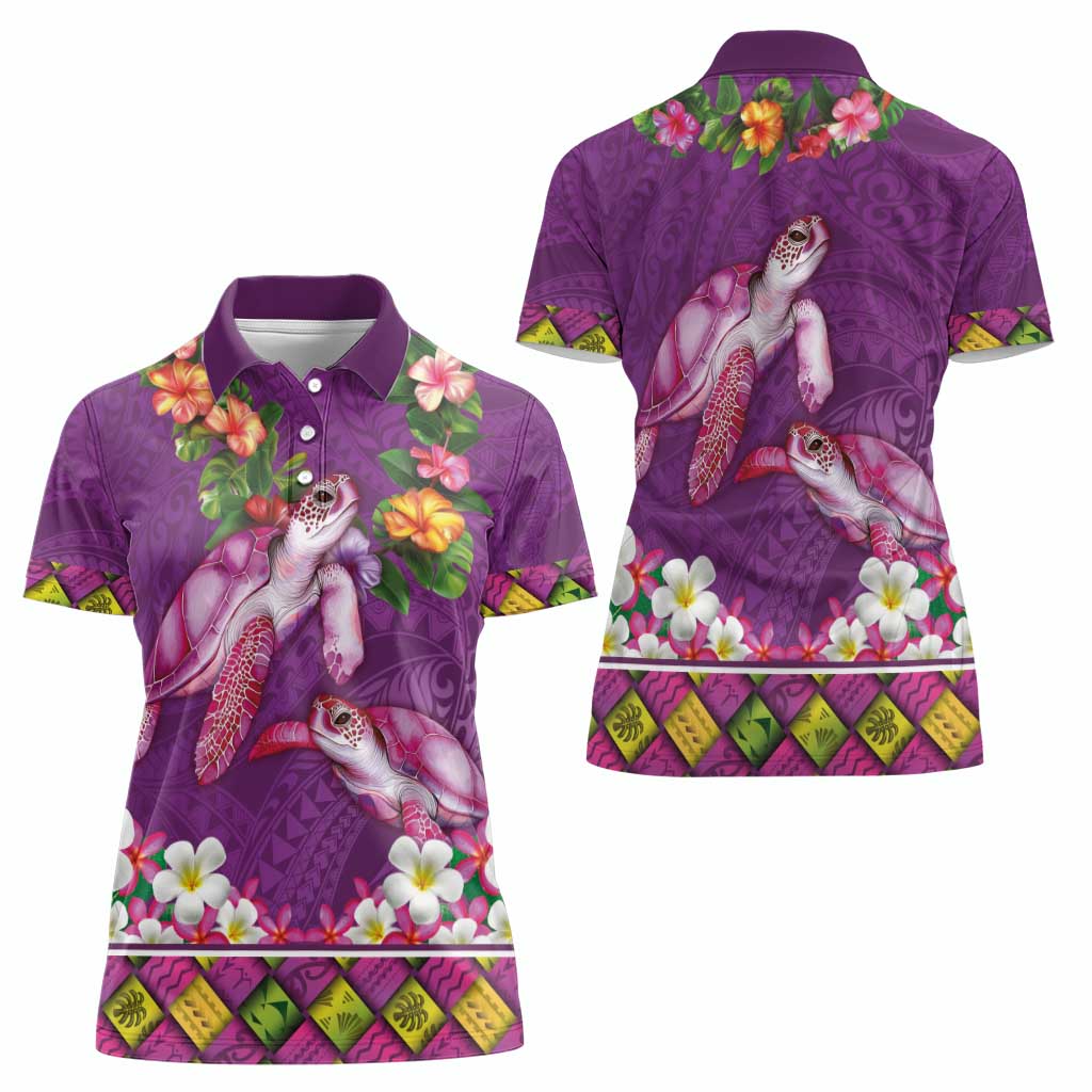 Hawaiian Lei Turtle and Plumeria Women Polo Shirt Polynerian Art Tattoo-Mauve Color LT03 - Polynesian Pride