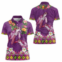 Hawaiian Lei Turtle and Plumeria Women Polo Shirt Polynerian Art Tattoo-Mauve Color LT03 - Polynesian Pride