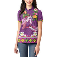 Hawaiian Lei Turtle and Plumeria Women Polo Shirt Polynerian Art Tattoo-Mauve Color LT03 - Polynesian Pride