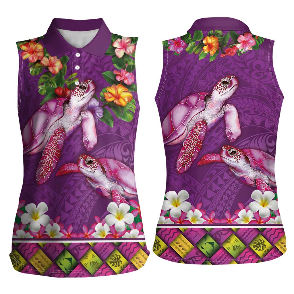 Hawaiian Lei Turtle and Plumeria Women Sleeveless Polo Shirt Polynerian Art Tattoo-Mauve Color LT03 - Polynesian Pride