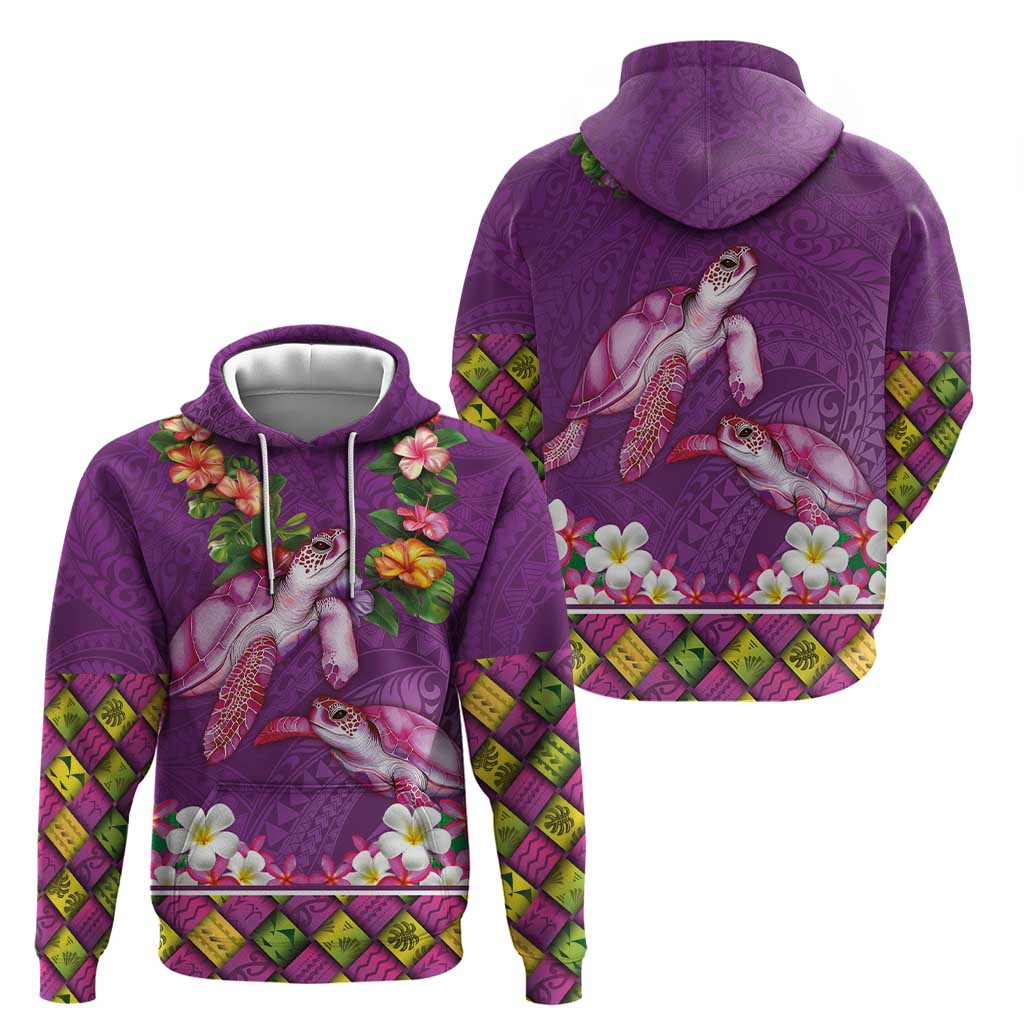 Hawaiian Lei Turtle and Plumeria Zip Hoodie Polynerian Art Tattoo-Mauve Color LT03 - Polynesian Pride