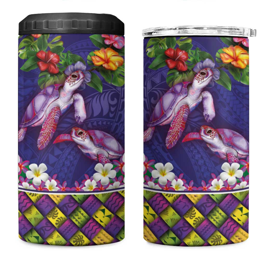 Hawaiian Lei Turtle and Plumeria 4 in 1 Can Cooler Tumbler Polynerian Art Tattoo-Navy Color LT03 One Size: 16 oz Navy - Polynesian Pride