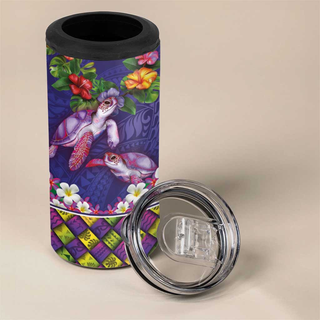 Hawaiian Lei Turtle and Plumeria 4 in 1 Can Cooler Tumbler Polynerian Art Tattoo-Navy Color LT03 - Polynesian Pride