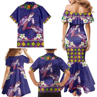 Hawaiian Lei Turtle and Plumeria Family Matching Mermaid Dress and Hawaiian Shirt Polynerian Art Tattoo-Navy Color LT03 - Polynesian Pride
