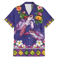 Hawaiian Lei Turtle and Plumeria Family Matching Mermaid Dress and Hawaiian Shirt Polynerian Art Tattoo-Navy Color LT03 Dad's Shirt - Short Sleeve Navy - Polynesian Pride