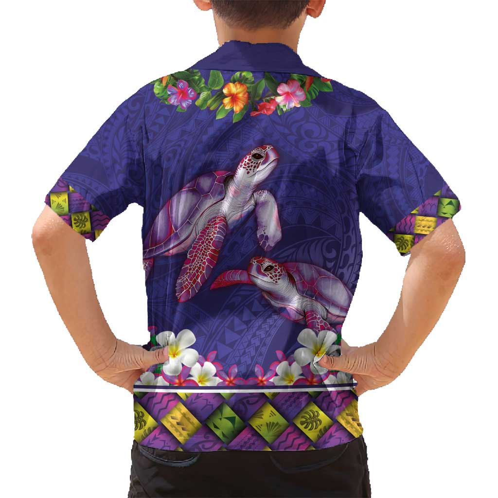 Hawaiian Lei Turtle and Plumeria Family Matching Off Shoulder Maxi Dress and Hawaiian Shirt Polynerian Art Tattoo-Navy Color LT03 - Polynesian Pride