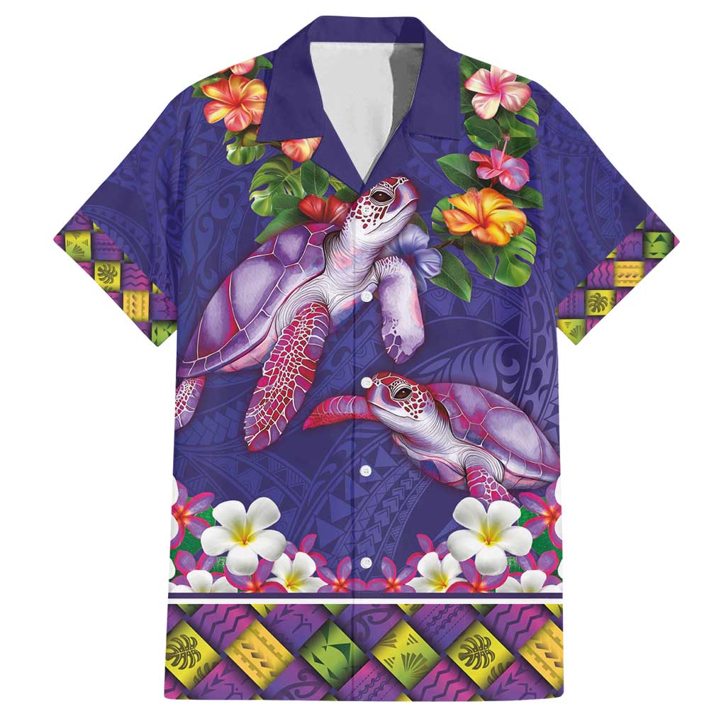 Hawaiian Lei Turtle and Plumeria Family Matching Off Shoulder Maxi Dress and Hawaiian Shirt Polynerian Art Tattoo-Navy Color LT03 Dad's Shirt - Short Sleeve Navy - Polynesian Pride