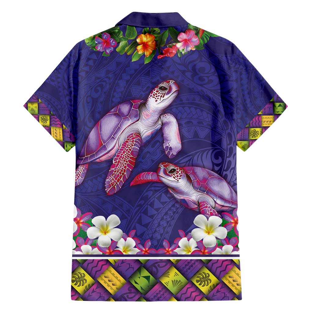Hawaiian Lei Turtle and Plumeria Family Matching Off Shoulder Maxi Dress and Hawaiian Shirt Polynerian Art Tattoo-Navy Color LT03 - Polynesian Pride