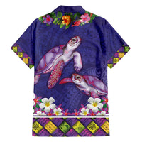 Hawaiian Lei Turtle and Plumeria Family Matching Puletasi and Hawaiian Shirt Polynerian Art Tattoo-Navy Color LT03 - Polynesian Pride