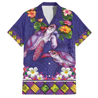 Hawaiian Lei Turtle and Plumeria Family Matching Summer Maxi Dress and Hawaiian Shirt Polynerian Art Tattoo-Navy Color
