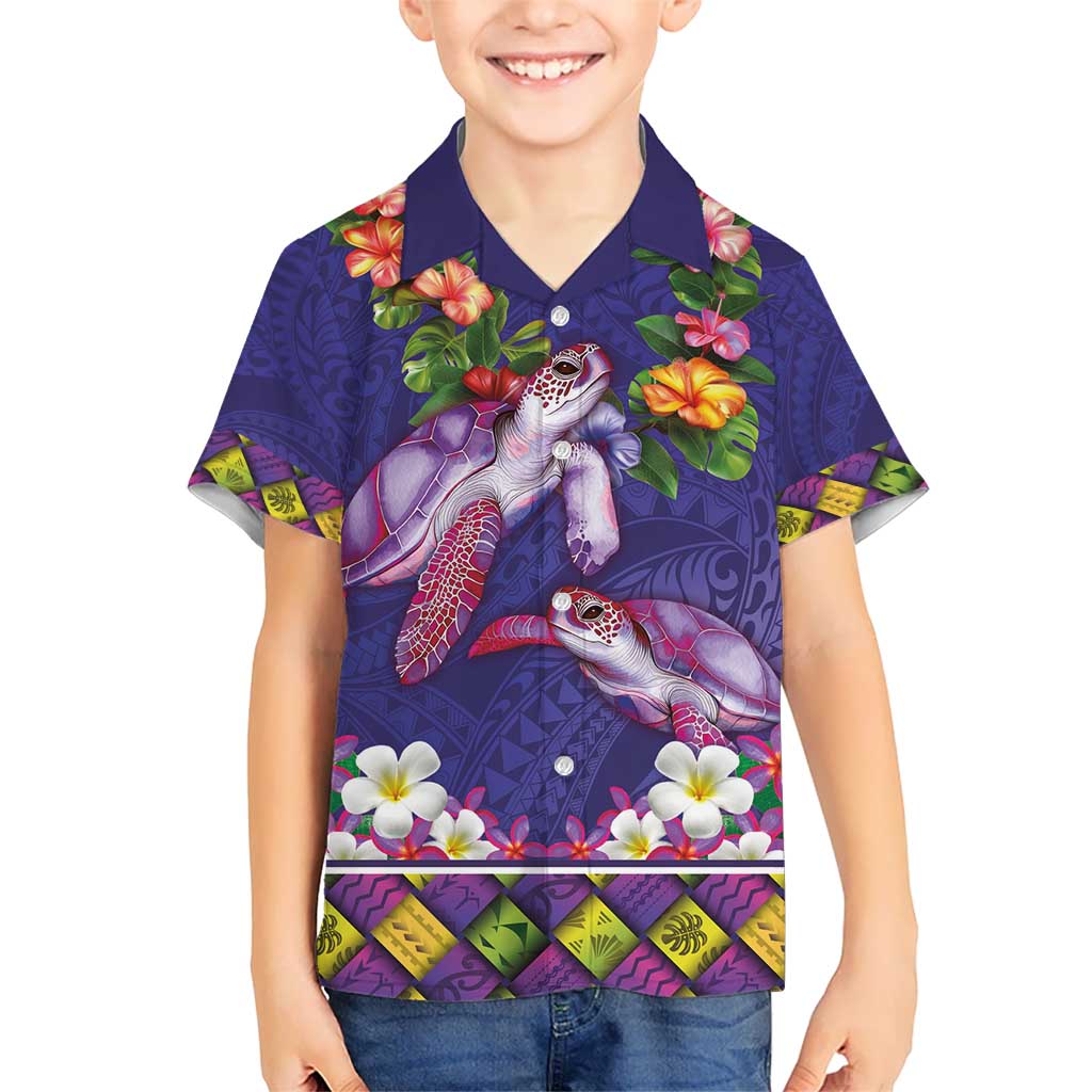 Hawaiian Lei Turtle and Plumeria Hawaiian Shirt Polynerian Art Tattoo-Navy Color