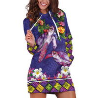 Hawaiian Lei Turtle and Plumeria Hoodie Dress Polynerian Art Tattoo-Navy Color LT03 Navy - Polynesian Pride