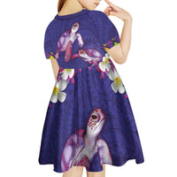 Hawaiian Lei Turtle and Plumeria Kid Short Sleeve Dress Polynerian Art Tattoo-Navy Color LT03 - Polynesian Pride