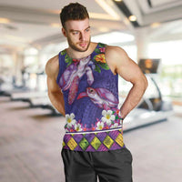 Hawaiian Lei Turtle and Plumeria Men Tank Top Polynerian Art Tattoo-Navy Color LT03 Navy - Polynesian Pride