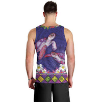 Hawaiian Lei Turtle and Plumeria Men Tank Top Polynerian Art Tattoo-Navy Color LT03 - Polynesian Pride