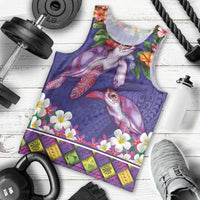 Hawaiian Lei Turtle and Plumeria Men Tank Top Polynerian Art Tattoo-Navy Color LT03 - Polynesian Pride