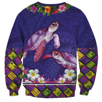 Hawaiian Lei Turtle and Plumeria Sweatshirt Polynerian Art Tattoo-Navy Color