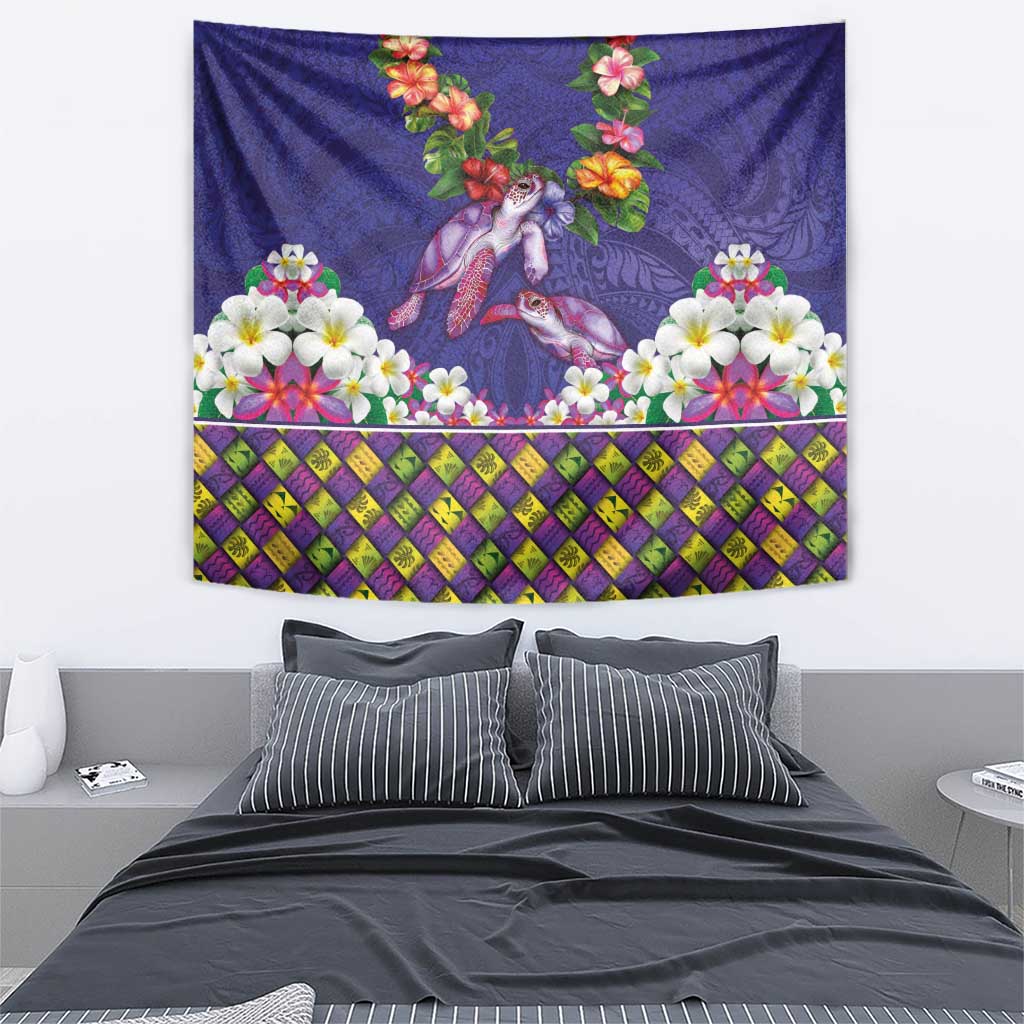 Hawaiian Lei Turtle and Plumeria Tapestry Polynerian Art Tattoo-Navy Color LT03 - Polynesian Pride