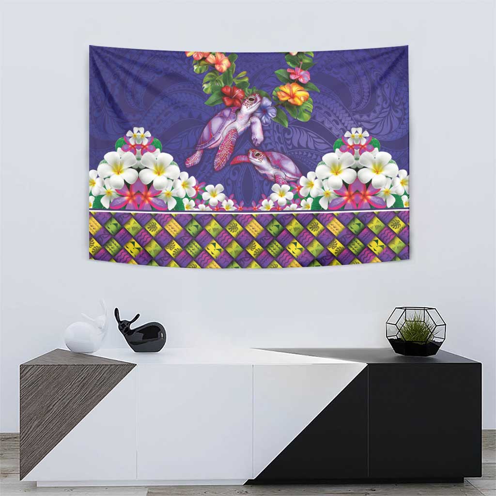 Hawaiian Lei Turtle and Plumeria Tapestry Polynerian Art Tattoo-Navy Color LT03 - Polynesian Pride