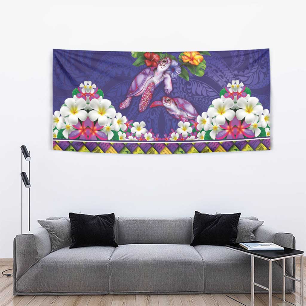 Hawaiian Lei Turtle and Plumeria Tapestry Polynerian Art Tattoo-Navy Color LT03 - Polynesian Pride