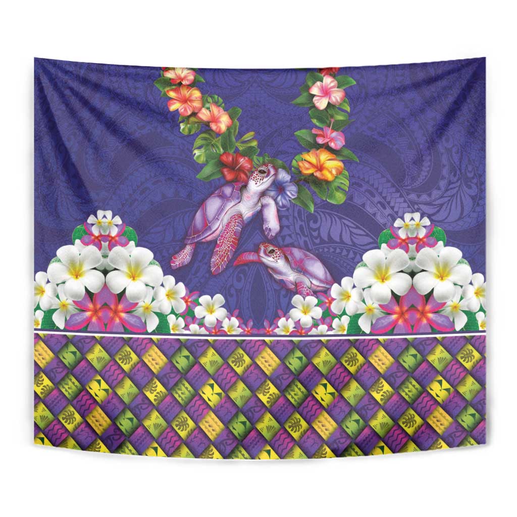Hawaiian Lei Turtle and Plumeria Tapestry Polynerian Art Tattoo-Navy Color LT03 - Polynesian Pride