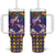 Hawaiian Lei Turtle and Plumeria Tumbler With Handle Polynerian Art Tattoo-Navy Color