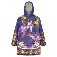 Hawaiian Lei Turtle and Plumeria Wearable Blanket Hoodie Polynerian Art Tattoo-Navy Color LT03 One Size Navy - Polynesian Pride