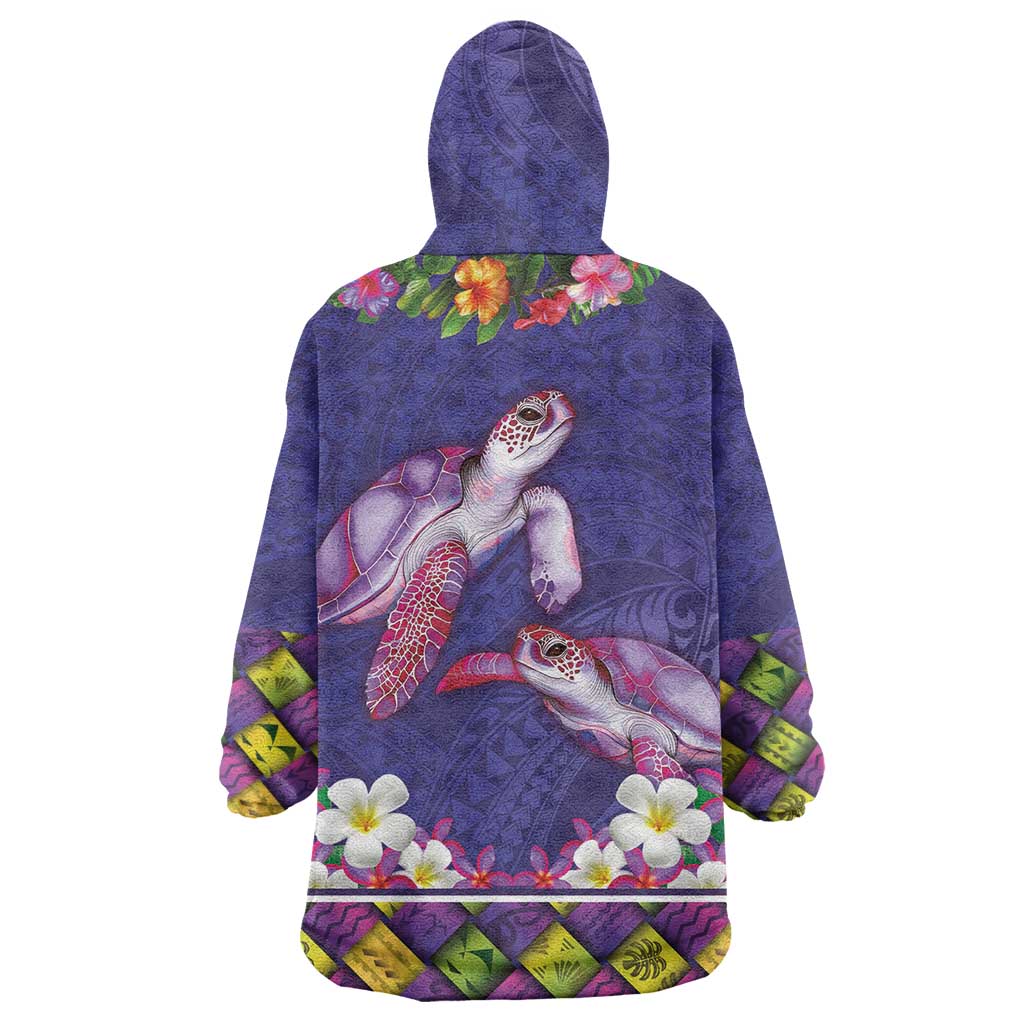 Hawaiian Lei Turtle and Plumeria Wearable Blanket Hoodie Polynerian Art Tattoo-Navy Color LT03 - Polynesian Pride