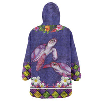 Hawaiian Lei Turtle and Plumeria Wearable Blanket Hoodie Polynerian Art Tattoo-Navy Color LT03 - Polynesian Pride