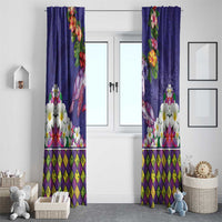 Hawaiian Lei Turtle and Plumeria Window Curtain Polynerian Art Tattoo-Navy Color