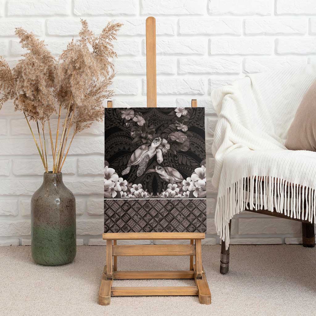 Hawaiian Lei Turtle and Plumeria Canvas Wall Art Polynerian Art Tattoo-Grayscale Mode