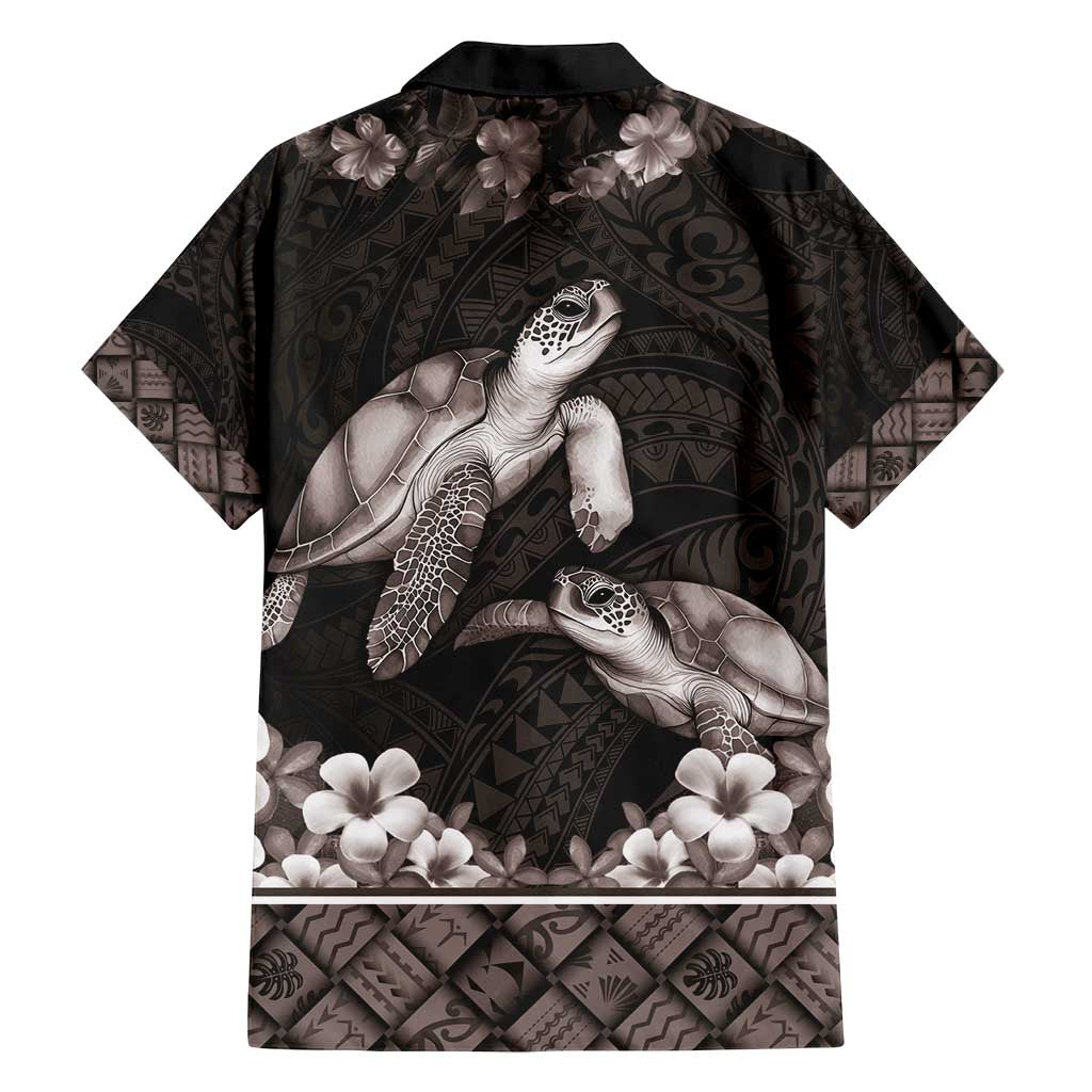 Hawaiian Lei Turtle and Plumeria Family Matching Long Sleeve Bodycon Dress and Hawaiian Shirt Polynerian Art Tattoo-Grayscale Mode