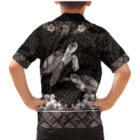 Hawaiian Lei Turtle and Plumeria Family Matching Mermaid Dress and Hawaiian Shirt Polynerian Art Tattoo-Grayscale Mode LT03 - Polynesian Pride