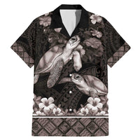 Hawaiian Lei Turtle and Plumeria Family Matching Mermaid Dress and Hawaiian Shirt Polynerian Art Tattoo-Grayscale Mode LT03 Dad's Shirt - Short Sleeve Black - Polynesian Pride