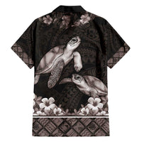 Hawaiian Lei Turtle and Plumeria Family Matching Off Shoulder Maxi Dress and Hawaiian Shirt Polynerian Art Tattoo-Grayscale Mode LT03 - Polynesian Pride