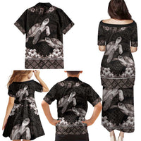 Hawaiian Lei Turtle and Plumeria Family Matching Puletasi and Hawaiian Shirt Polynerian Art Tattoo-Grayscale Mode LT03 - Polynesian Pride