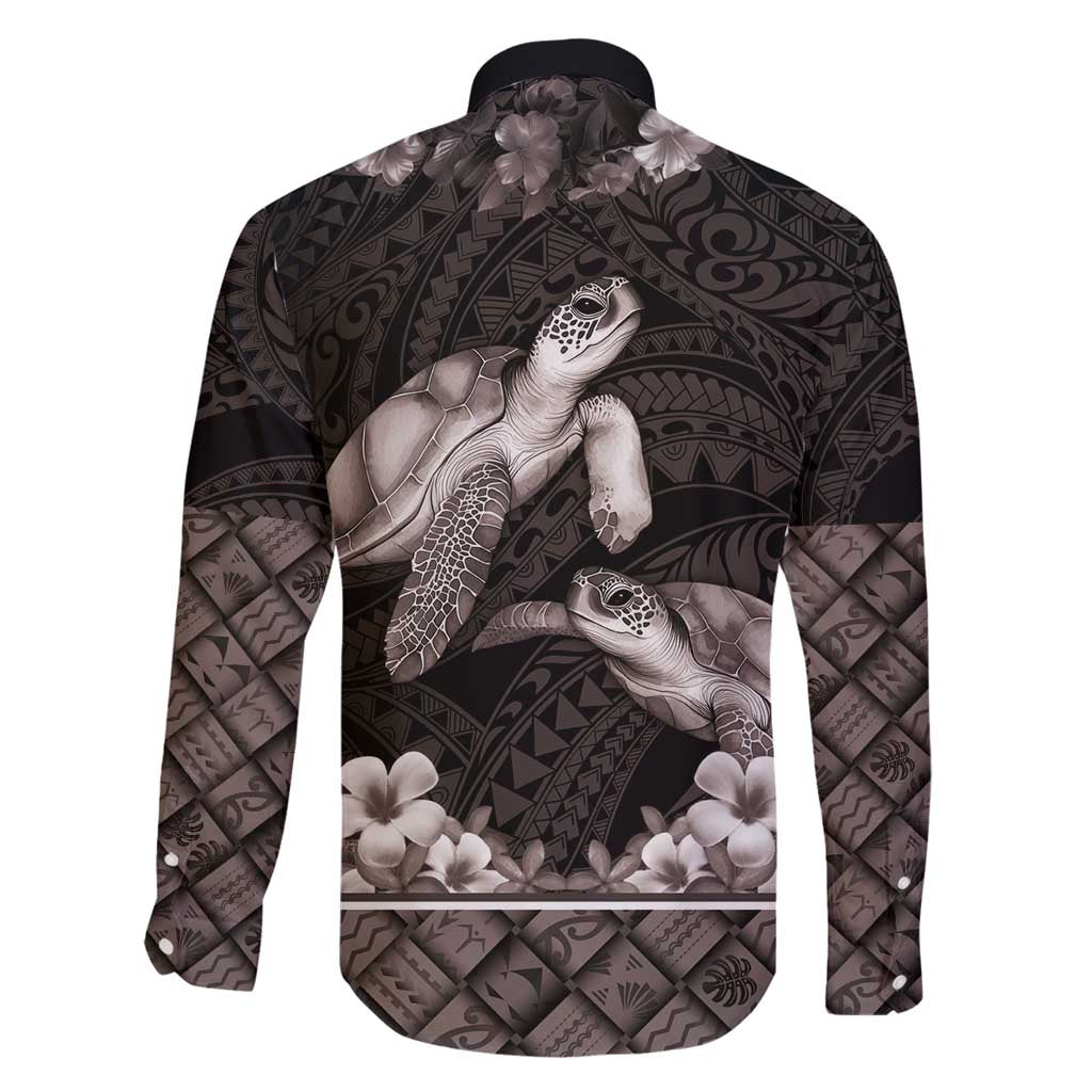 Hawaiian Lei Turtle and Plumeria Family Matching Puletasi and Hawaiian Shirt Polynerian Art Tattoo-Grayscale Mode LT03 - Polynesian Pride