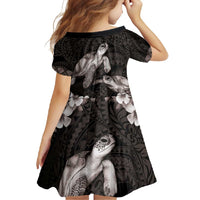 Hawaiian Lei Turtle and Plumeria Family Matching Summer Maxi Dress and Hawaiian Shirt Polynerian Art Tattoo-Grayscale Mode