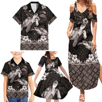 Hawaiian Lei Turtle and Plumeria Family Matching Summer Maxi Dress and Hawaiian Shirt Polynerian Art Tattoo-Grayscale Mode