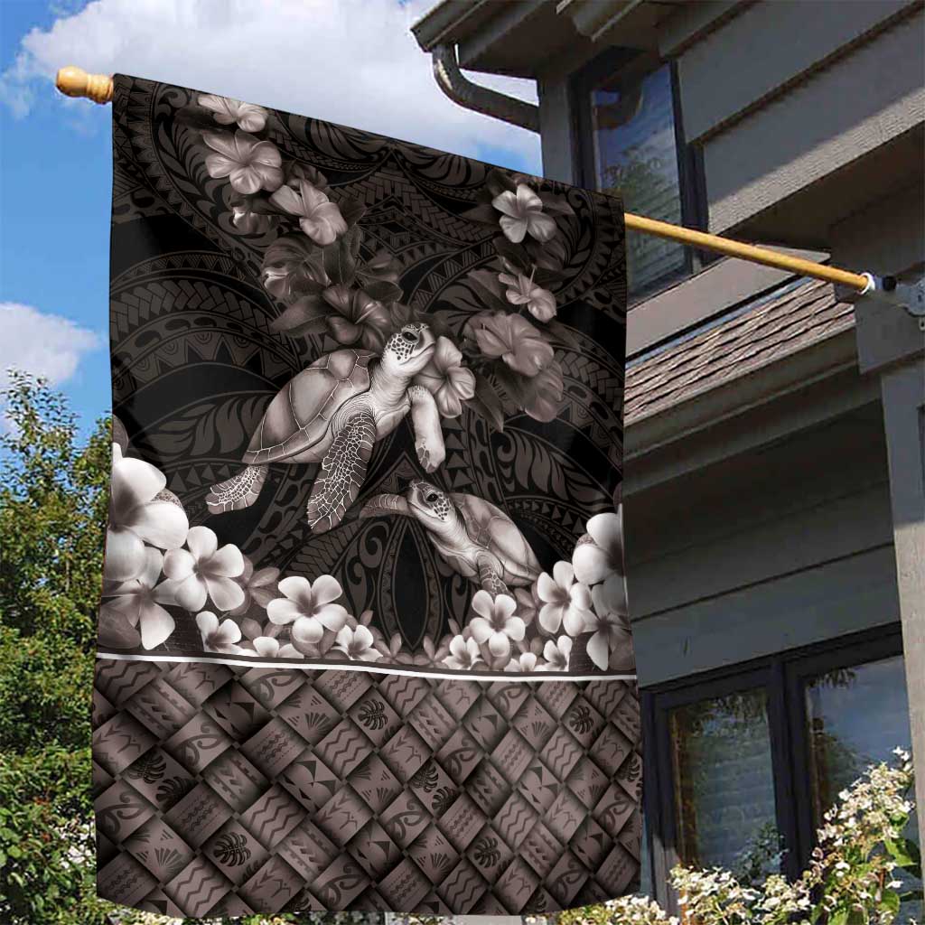 Hawaiian Lei Turtle and Plumeria Garden Flag Polynerian Art Tattoo-Grayscale Mode LT03 - Polynesian Pride