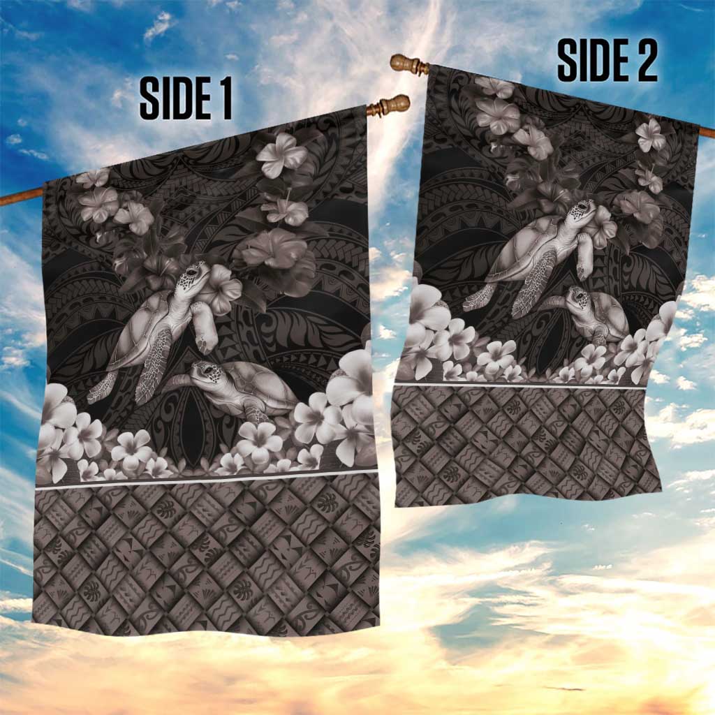 Hawaiian Lei Turtle and Plumeria Garden Flag Polynerian Art Tattoo-Grayscale Mode LT03 - Polynesian Pride