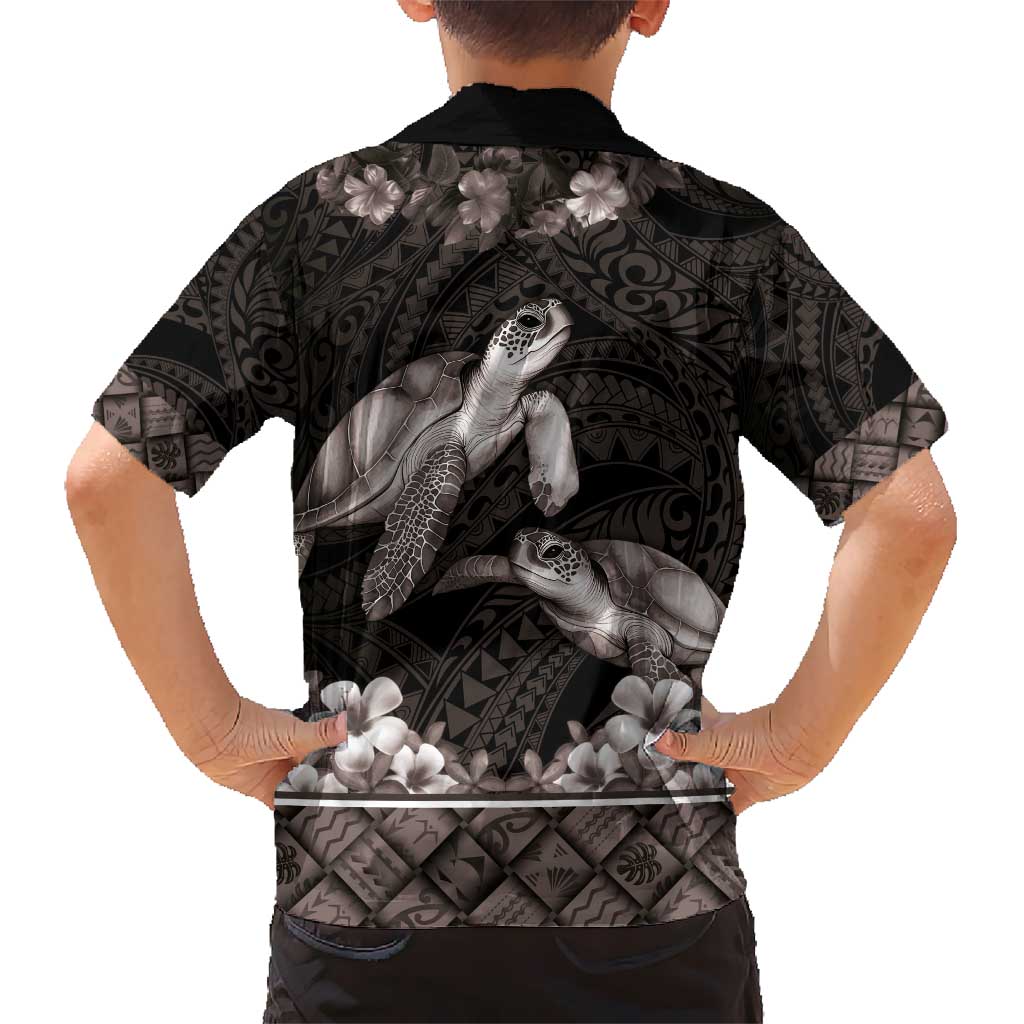 Hawaiian Lei Turtle and Plumeria Hawaiian Shirt Polynerian Art Tattoo-Grayscale Mode
