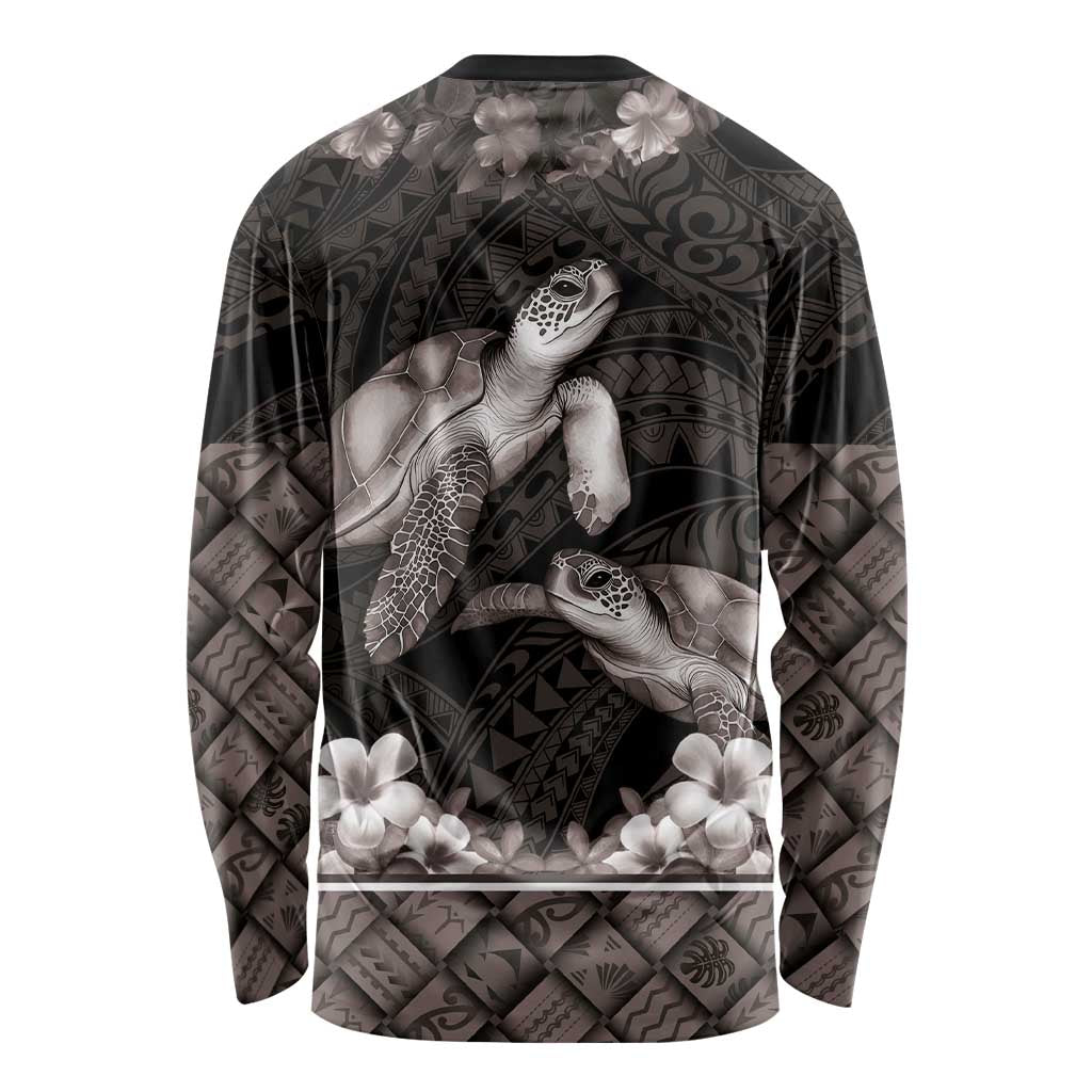 Hawaiian Lei Turtle and Plumeria Long Sleeve Shirt Polynerian Art Tattoo-Grayscale Mode LT03 - Polynesian Pride