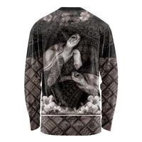 Hawaiian Lei Turtle and Plumeria Long Sleeve Shirt Polynerian Art Tattoo-Grayscale Mode LT03 - Polynesian Pride
