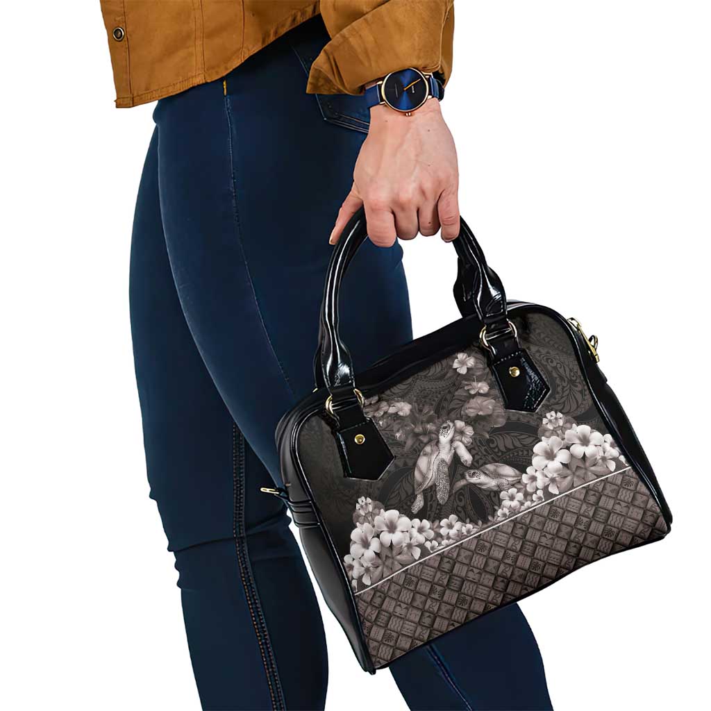 Hawaiian Lei Turtle and Plumeria Shoulder Handbag Polynerian Art Tattoo-Grayscale Mode