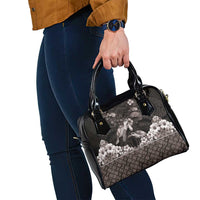 Hawaiian Lei Turtle and Plumeria Shoulder Handbag Polynerian Art Tattoo-Grayscale Mode