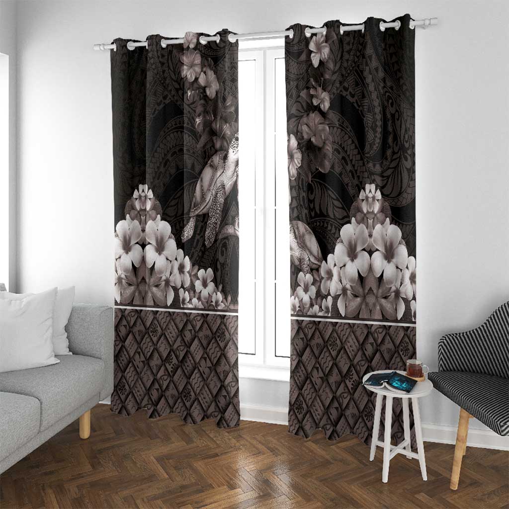 Hawaiian Lei Turtle and Plumeria Window Curtain Polynerian Art Tattoo-Grayscale Mode