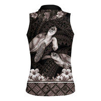 Hawaiian Lei Turtle and Plumeria Women Sleeveless Polo Shirt Polynerian Art Tattoo-Grayscale Mode LT03 - Polynesian Pride