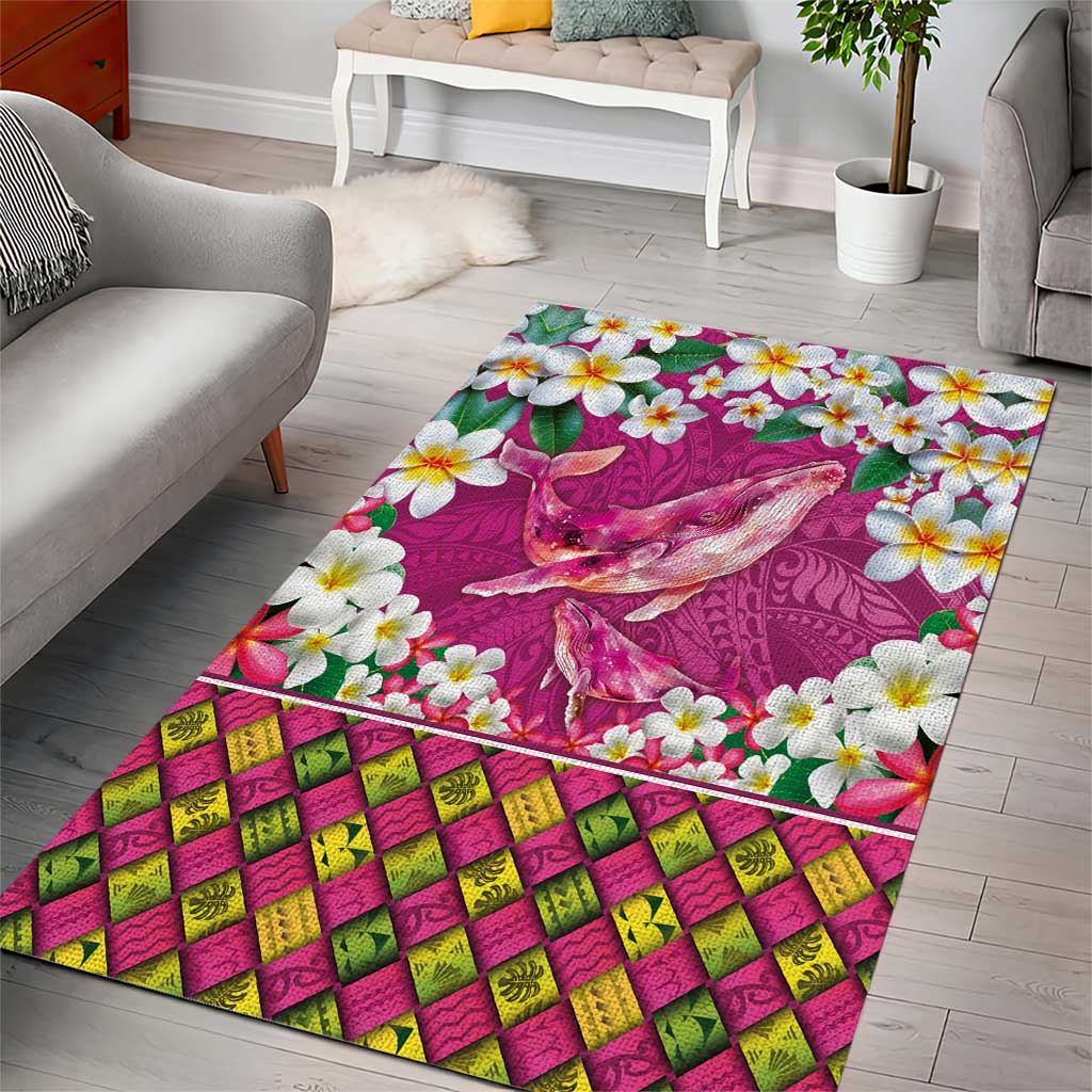 Hawaiian Plumeria and Humpback Whales Area Rug Polynerian Art Tattoo-Plum Pink Color LT03 - Polynesian Pride