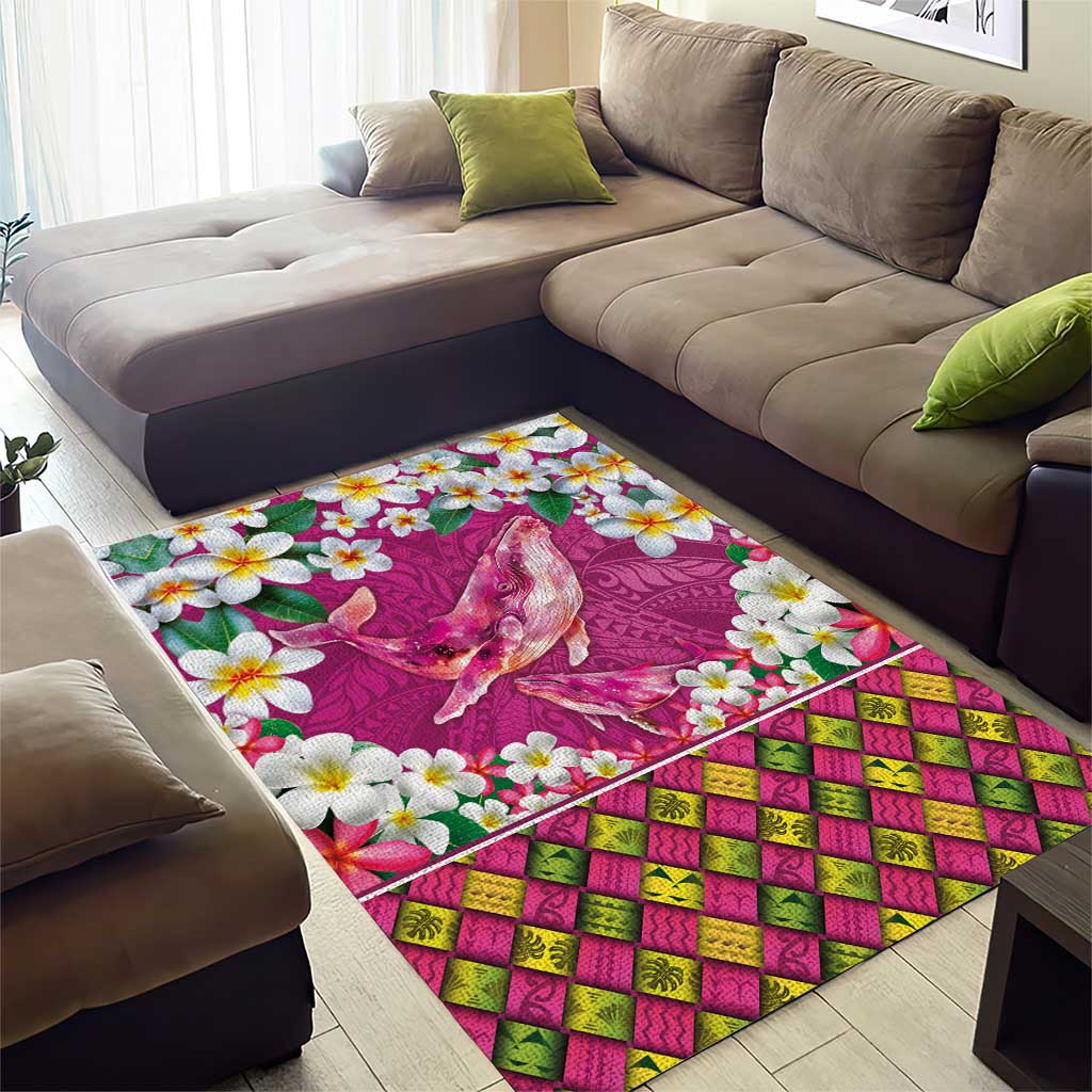 Hawaiian Plumeria and Humpback Whales Area Rug Polynerian Art Tattoo-Plum Pink Color LT03 - Polynesian Pride
